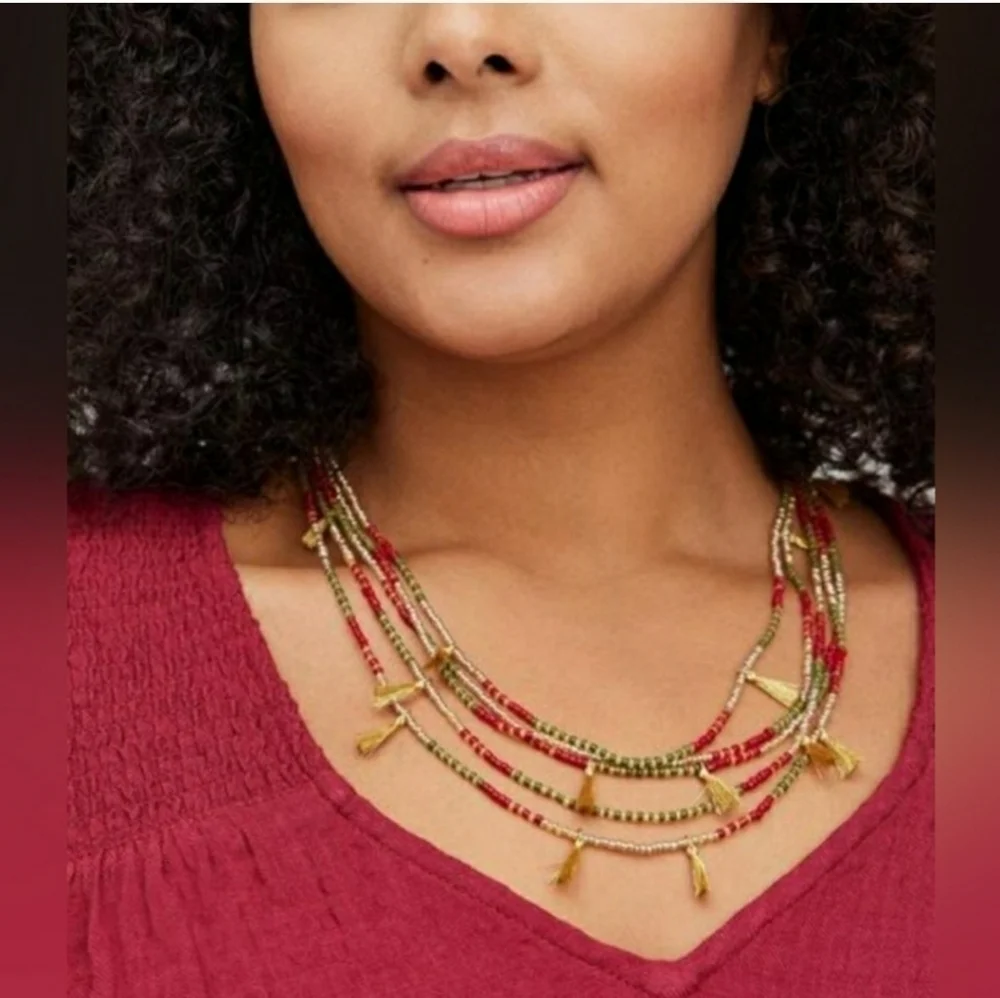 Torrid Multilayered Beaded Necklace W/ Fringe Tassels